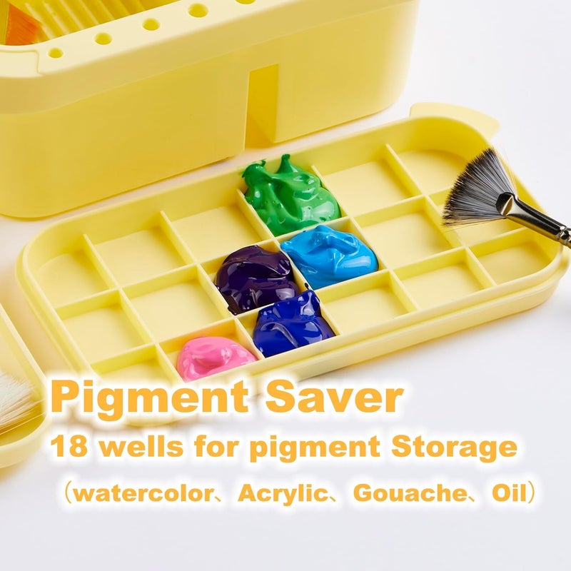 SEVENTY Paint Brush Cleaner, Paint Brush Holder and Organizers with Palette for Acrylic, Watercolor, and Water-Based Paints (Yellow) - Image 3